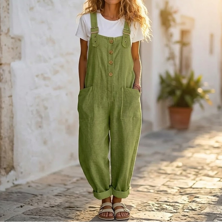 Slowlinen™ – Loose Linen Button-Front Overalls