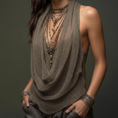 Lunessa™ – Draped Cowl-Neck Knit Halter Top