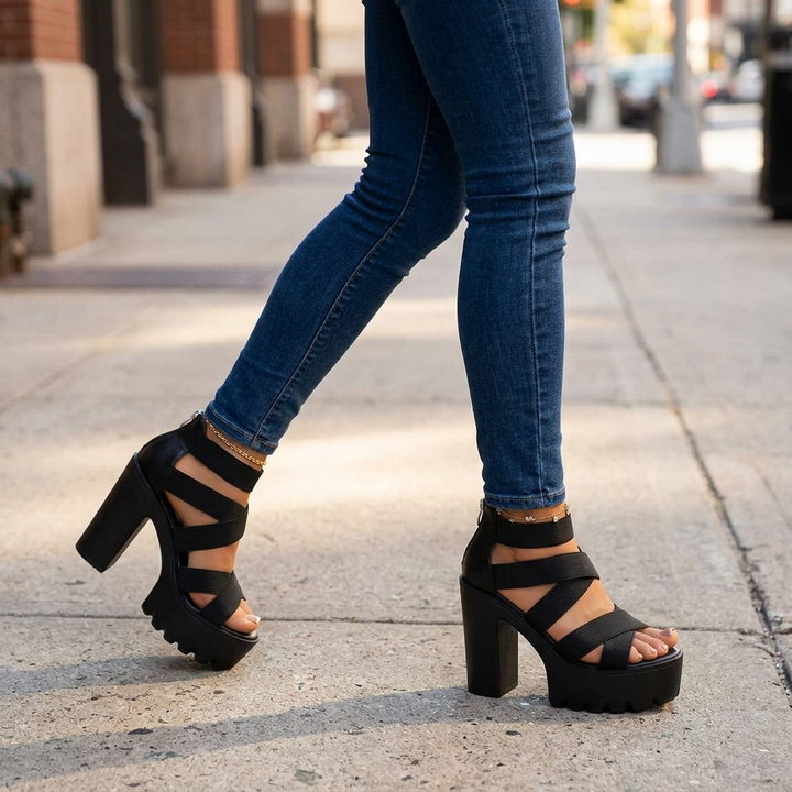 Zarelle™ - Cross-Strap Platform Heel Sandals with Hidden Back Zip