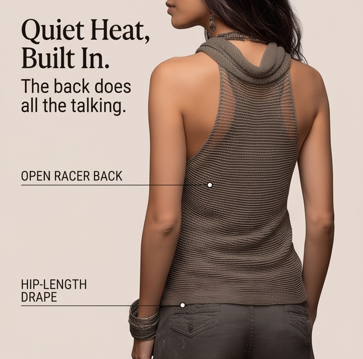 Lunessa™ – Draped Cowl-Neck Knit Halter Top