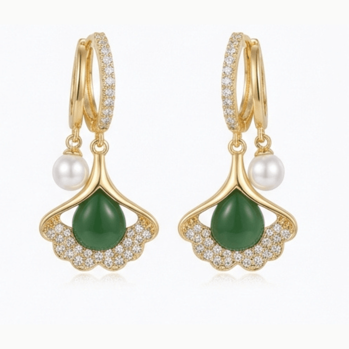 Ginara™ – Crystal Ginkgo Leaf Drop Earrings with Pearl