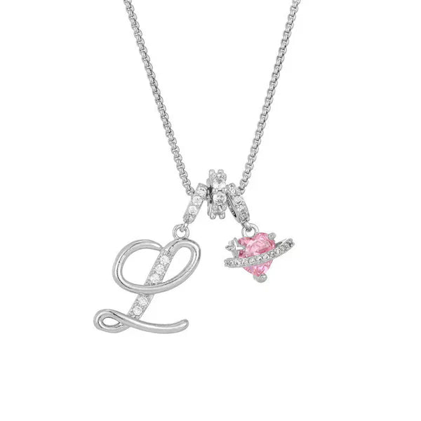 LUMARA™ - 3-Layer Initial Necklace with Pink Heart Zircon