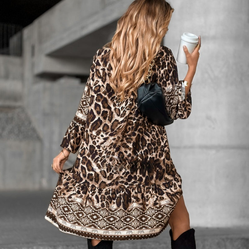 Vivara™ – Elegant V Neck Printed Dress