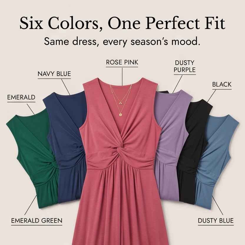 Florenza™ – Twist-Front V-Neck Midi Dress