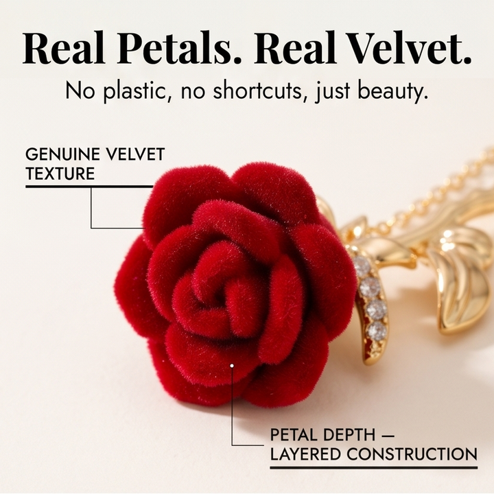 Florevia™ – Velvet Rose Pendant Necklace