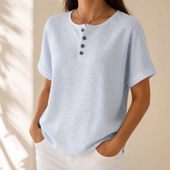 Lunavia™ – Striped Henley Top with Slimming Stripe Panel