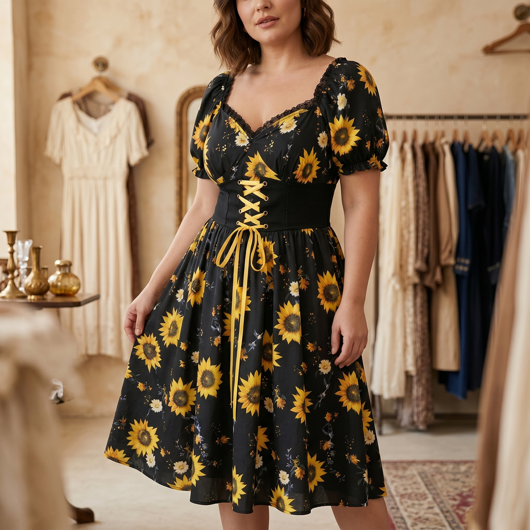 Florenza™ – Sunflower Corset Midi Dress