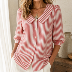 Solène™ Striped Sailor Collar Blouse with Puff Sleeves