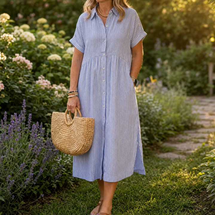 Elira™ – Airy Striped Midi Shirt Dress