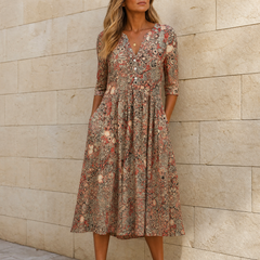 Lirenne™ – Flattering Floral Midi Dress with Pockets