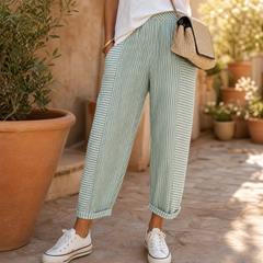 Lunavia™ – Striped Linen Pants with Elastic Waist
