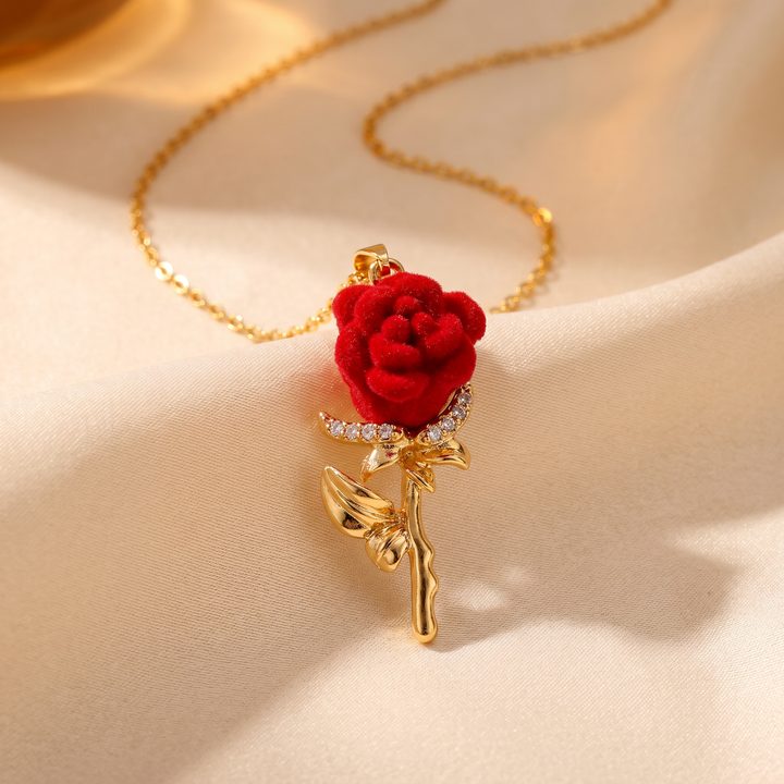 Florevia™ – Velvet Rose Pendant Necklace