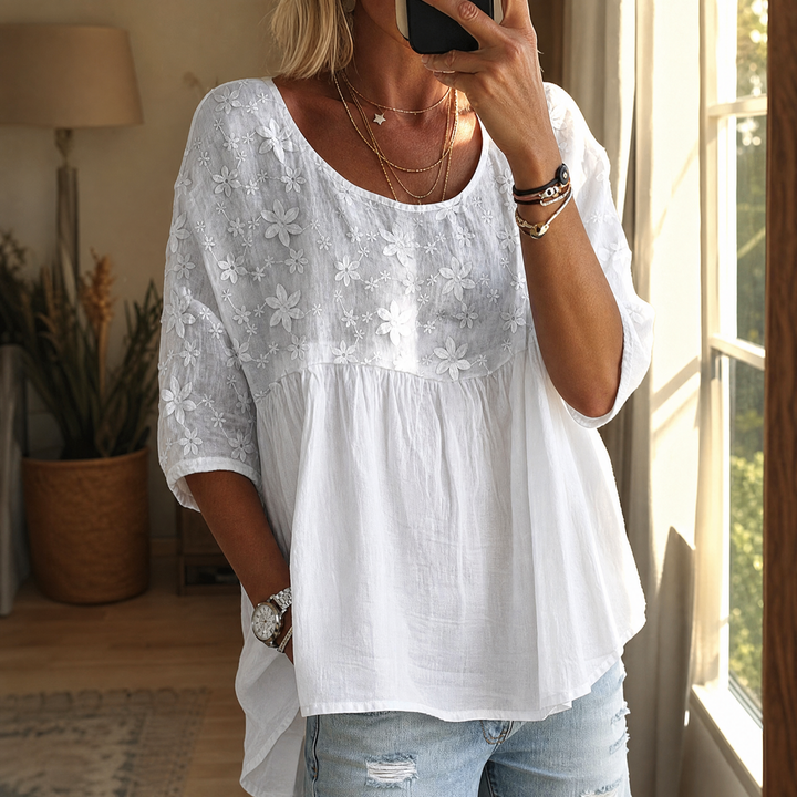 Floralé™ – Embroidered Floral Peplum Blouse