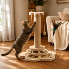 Purrch™ – 3-in-1 Sisal Scratching Post with Ball Track and Feather Wand