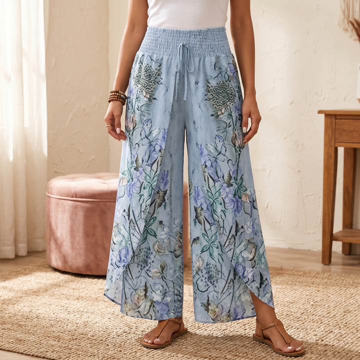 Lunavia™ – Boho Floral Wide-Leg Pants with Split Front