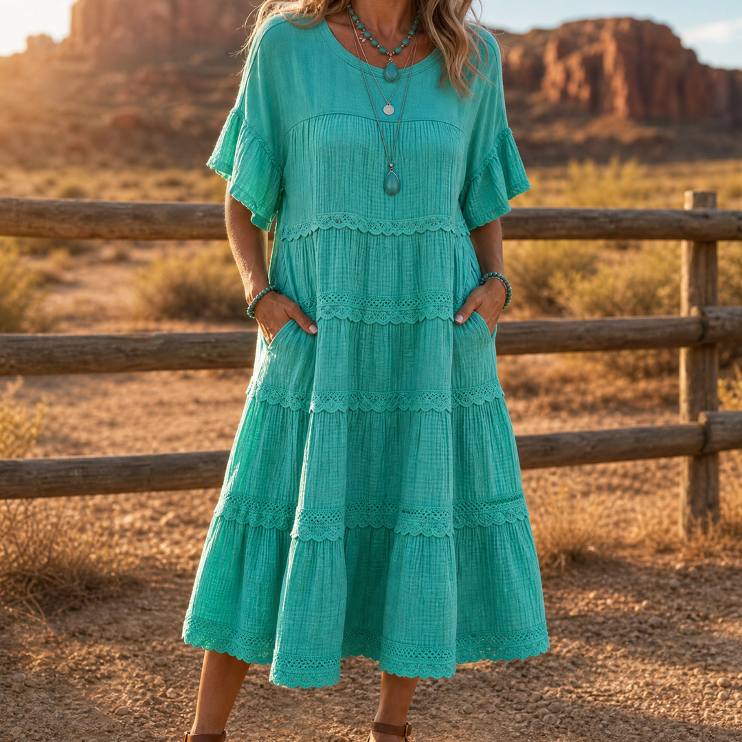 Sundara™ Tiered Lace Midi Dress with Hidden Pockets