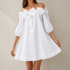 Florenza™ – Sculpted Rose Off-Shoulder Dress