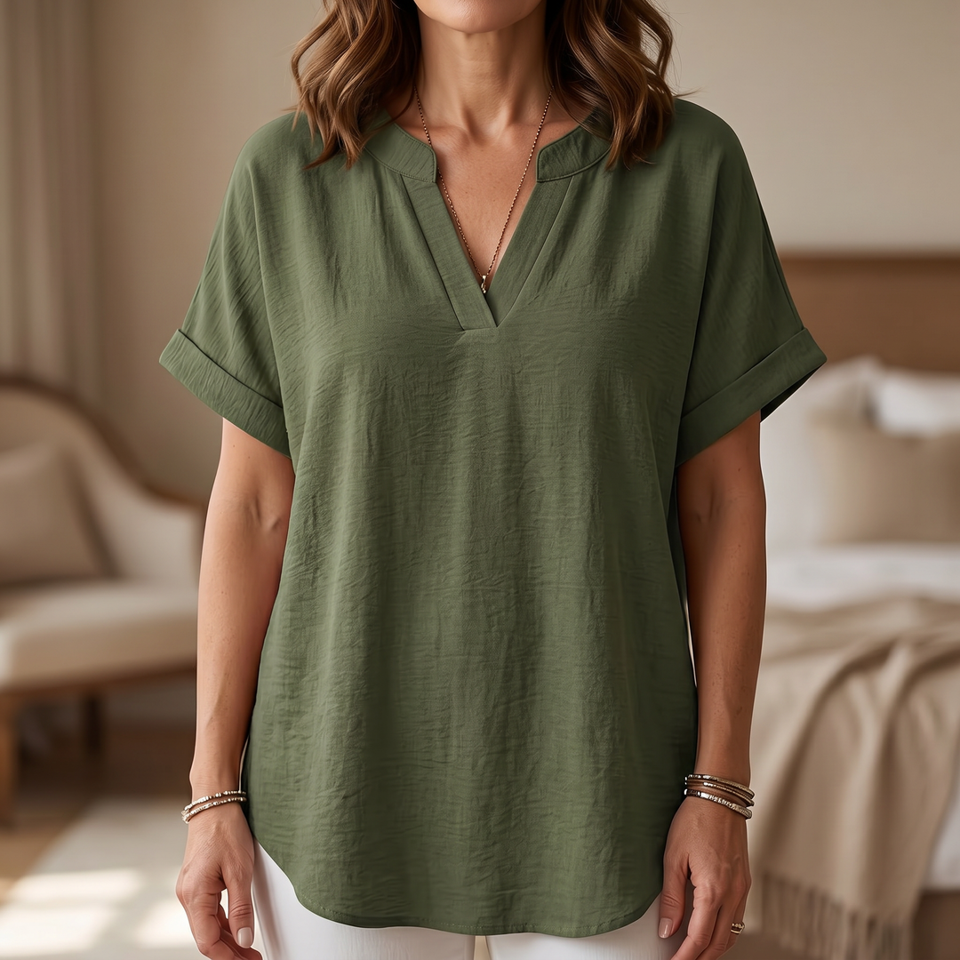 Solenne™ Soft Drape V-Neck Blouse for Everyday Wear