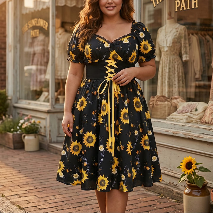 Florenza™ – Sunflower Corset Midi Dress