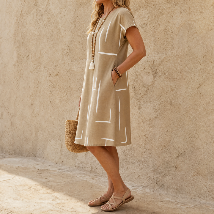 Elunara™ – Pocketed Dolman Dress with Abstract Print