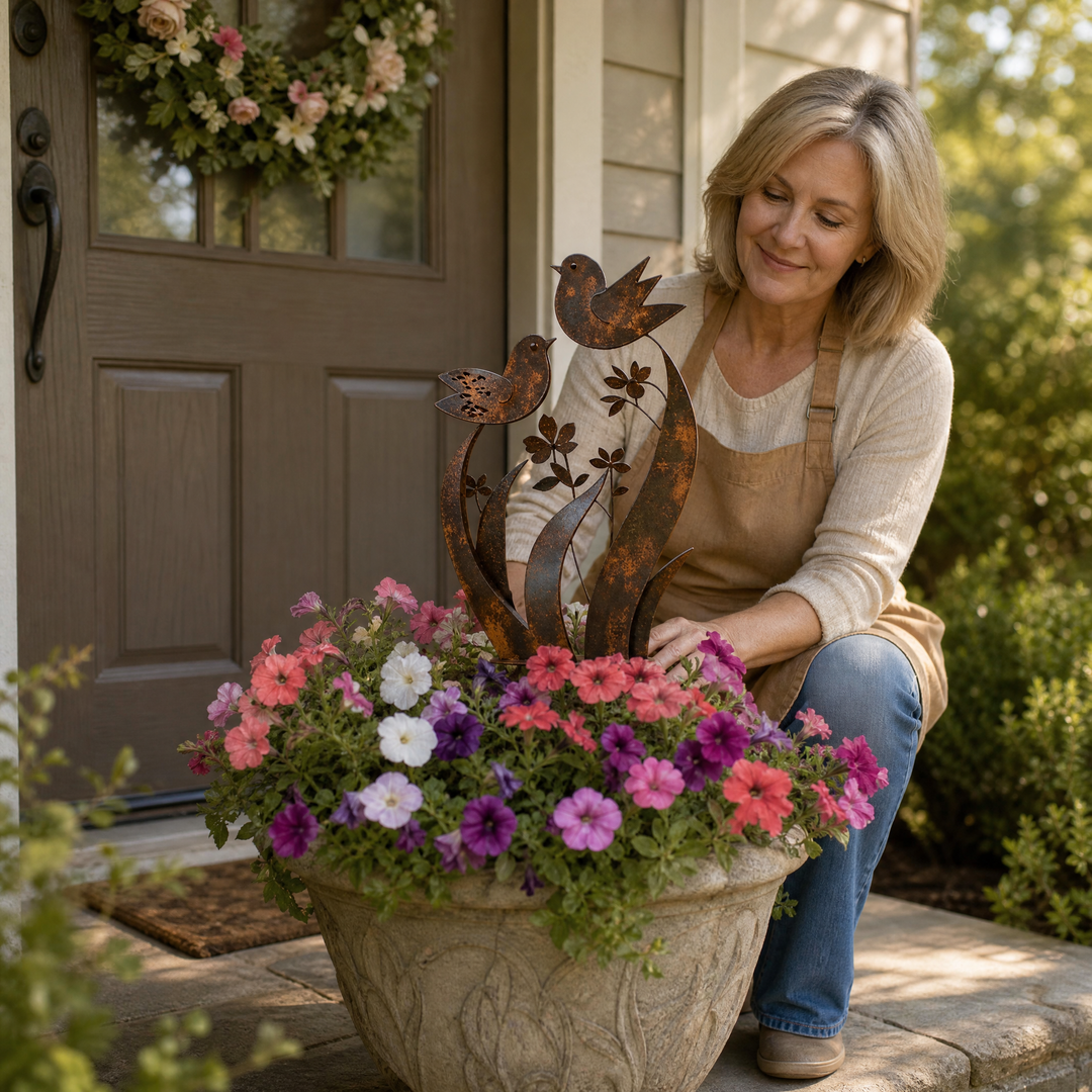 Lark & Iron™ – Rustic Bird & Wildflower Garden Stake