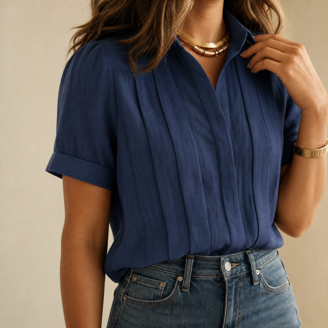 Lunavia™ – Pleated Short-Sleeve Blouse