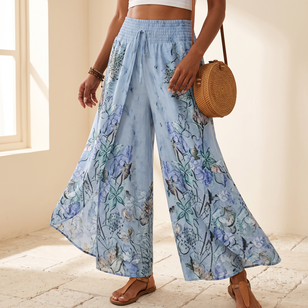 Lunavia™ – Boho Floral Wide-Leg Pants with Split Front