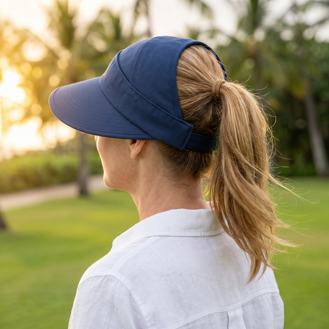 Solwen™ – Wide Brim Sun Visor with Ponytail Opening
