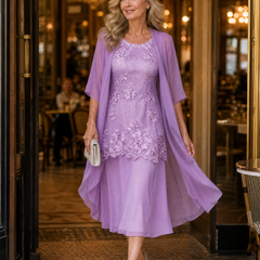 Lunavia™ Floral Lace Dress Set with Chiffon Shawl
