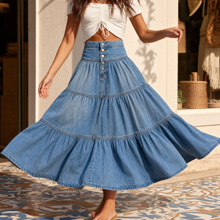 Soléra™ – Soft Button-Front Maxi Skirt