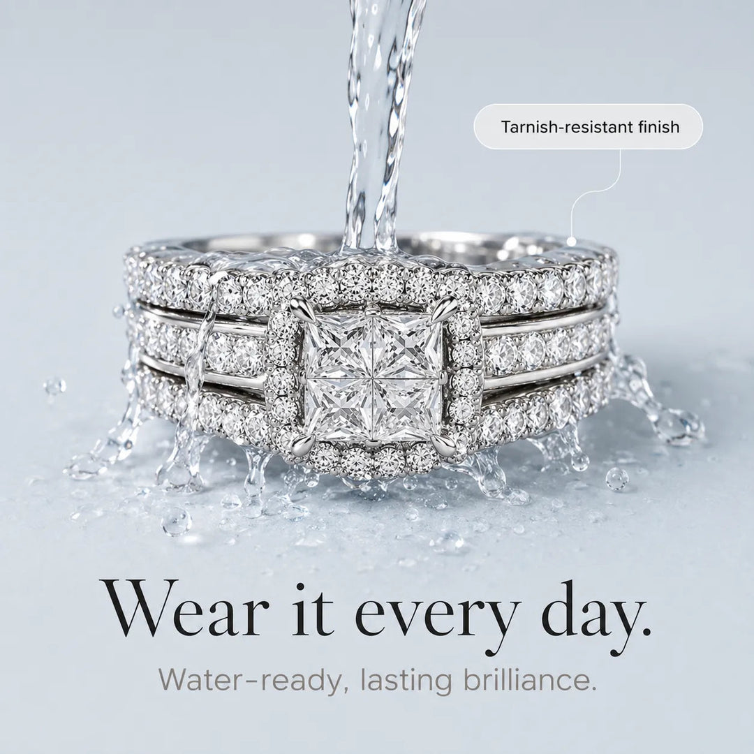 Lunavia – Princess Cut Cubic Zirconia Statement Ring with Triple Pavé Band