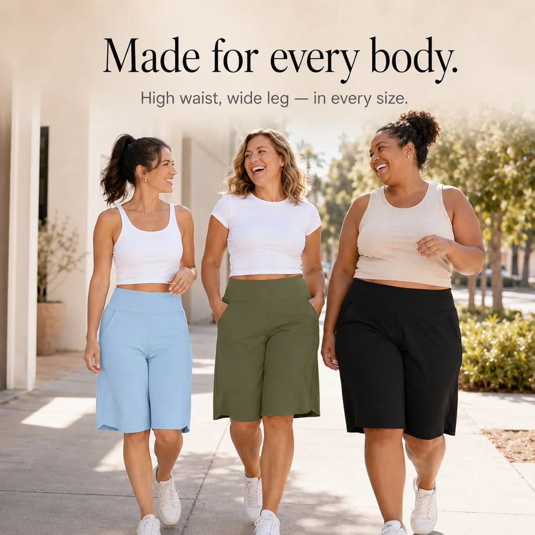Brisella – Knee Length Wide Leg Cooling Shorts with Pockets for Women