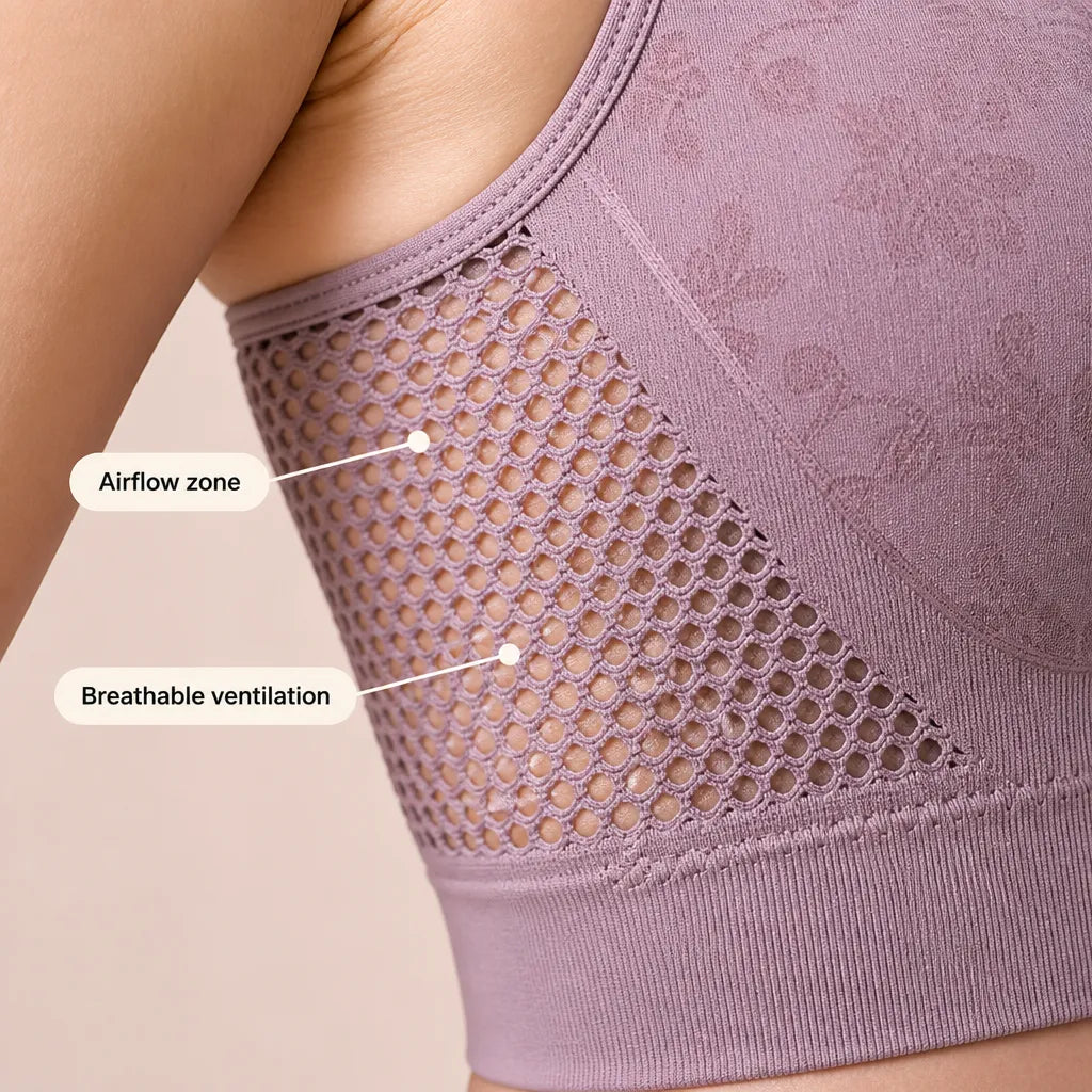 Aluvelle – Wireless Lift Bra with Breathable Mesh & Lace V-Neck
