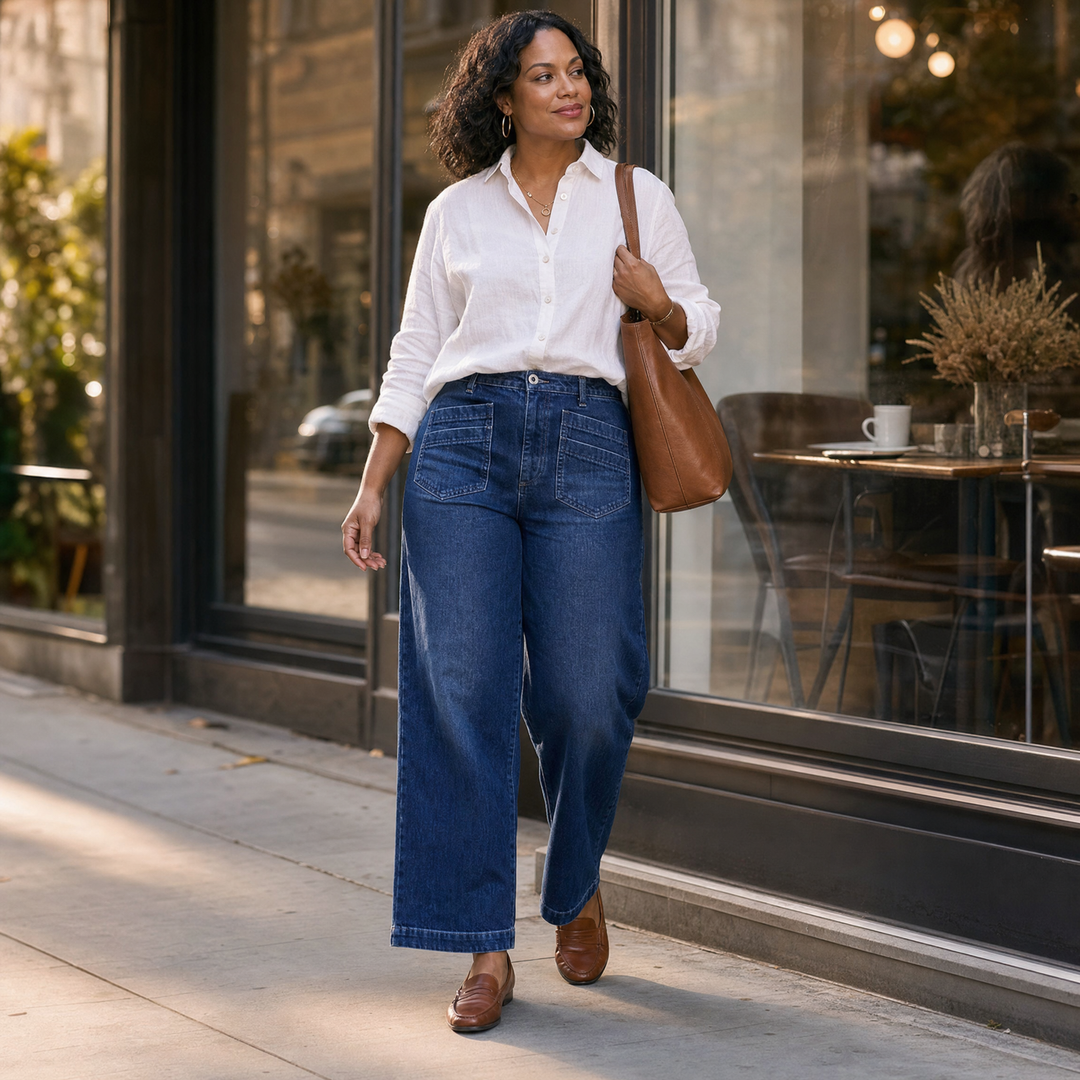 Vellora™ – Patch-Pocket Wide-Leg Jeans