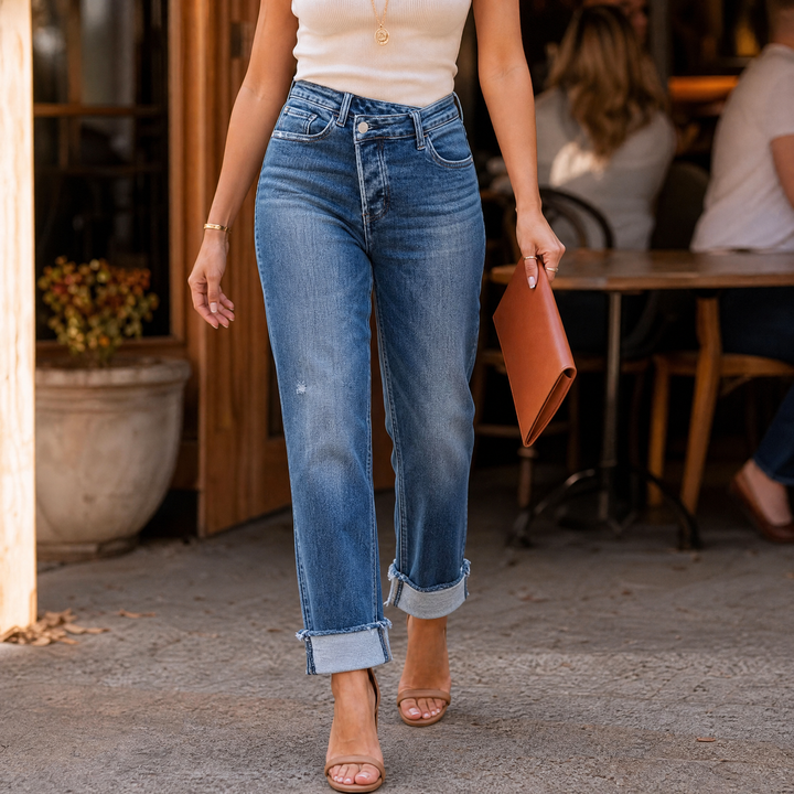 Denvie™ High-Waisted Crossover Straight-Leg Jeans