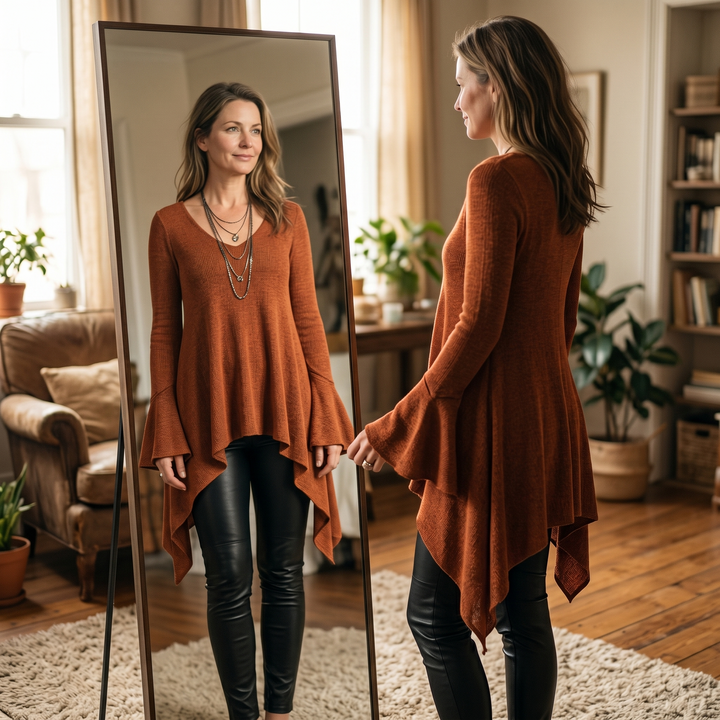 Lirelle™ — Flowy Handkerchief-Hem Knit Tunic