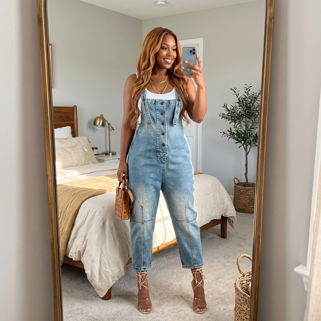 Curvella™ – Button-Front Tapered Denim Overalls