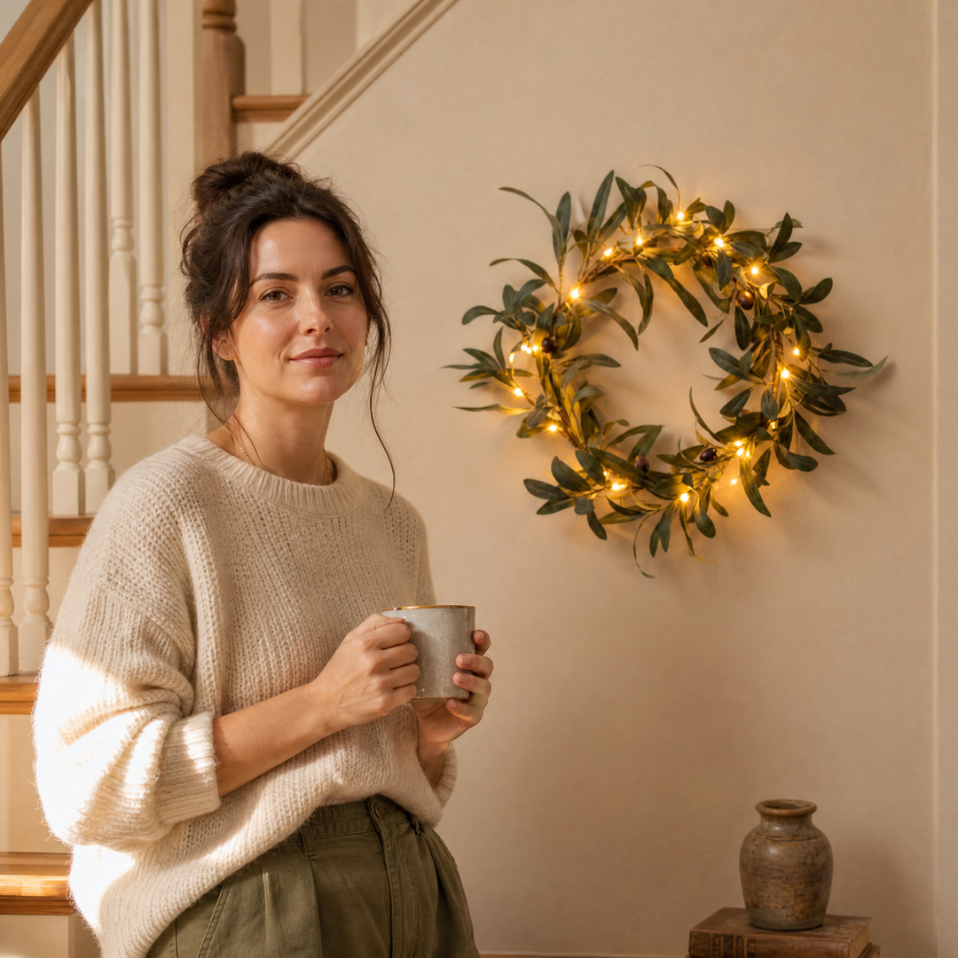 Olivelle™ – Warm-Glow Olive Wreath for Doors and Walls