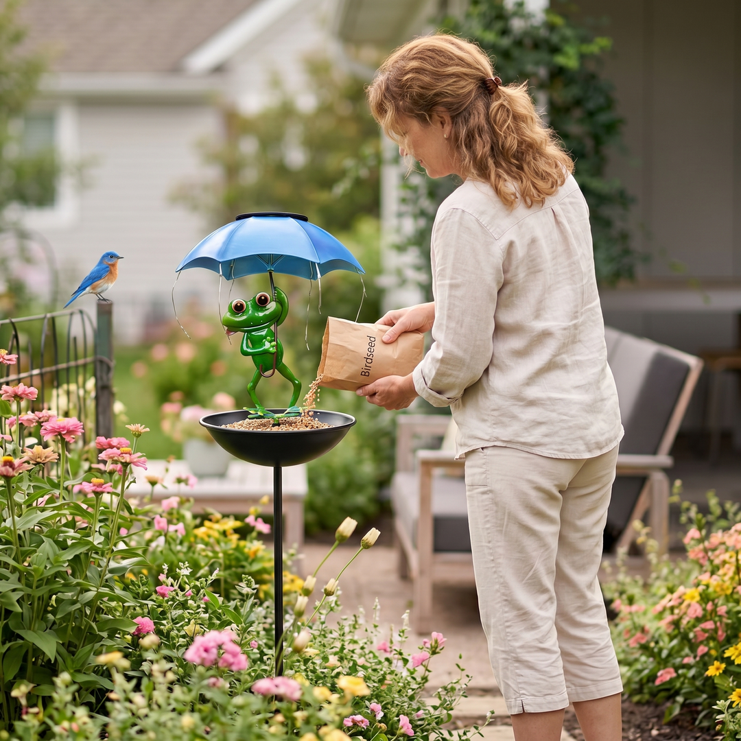 Magic Frog™ – Solar Garden Lamp with Bird Feeder