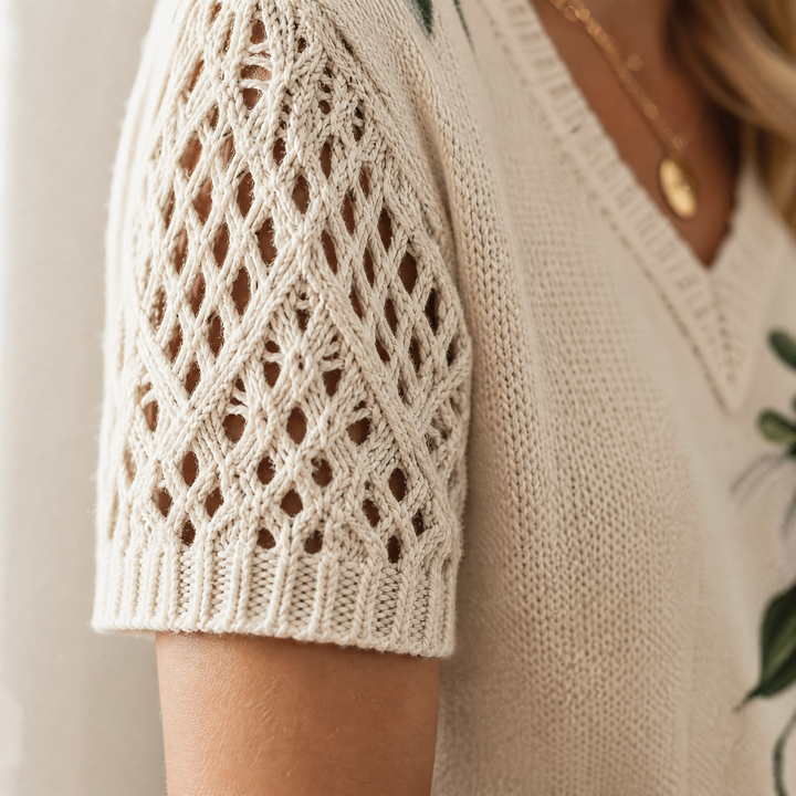 Rosavelle™ - Elegant Crochet Sleeve Floral Top