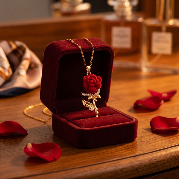 Florevia™ – Velvet Rose Pendant Necklace