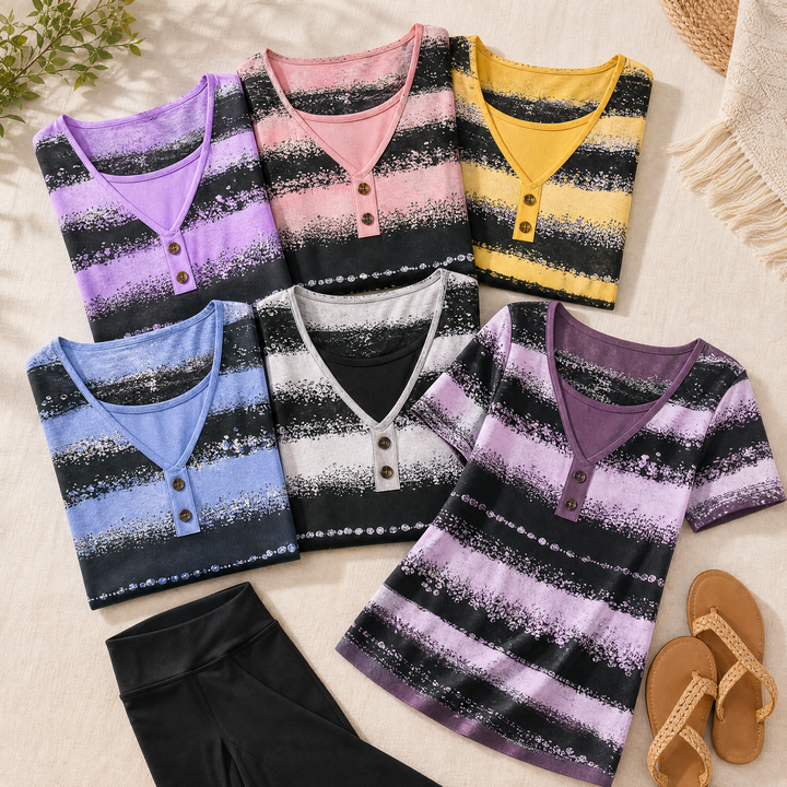 Vesper™ — Flowy Watercolor Henley for Easy Summer Style
