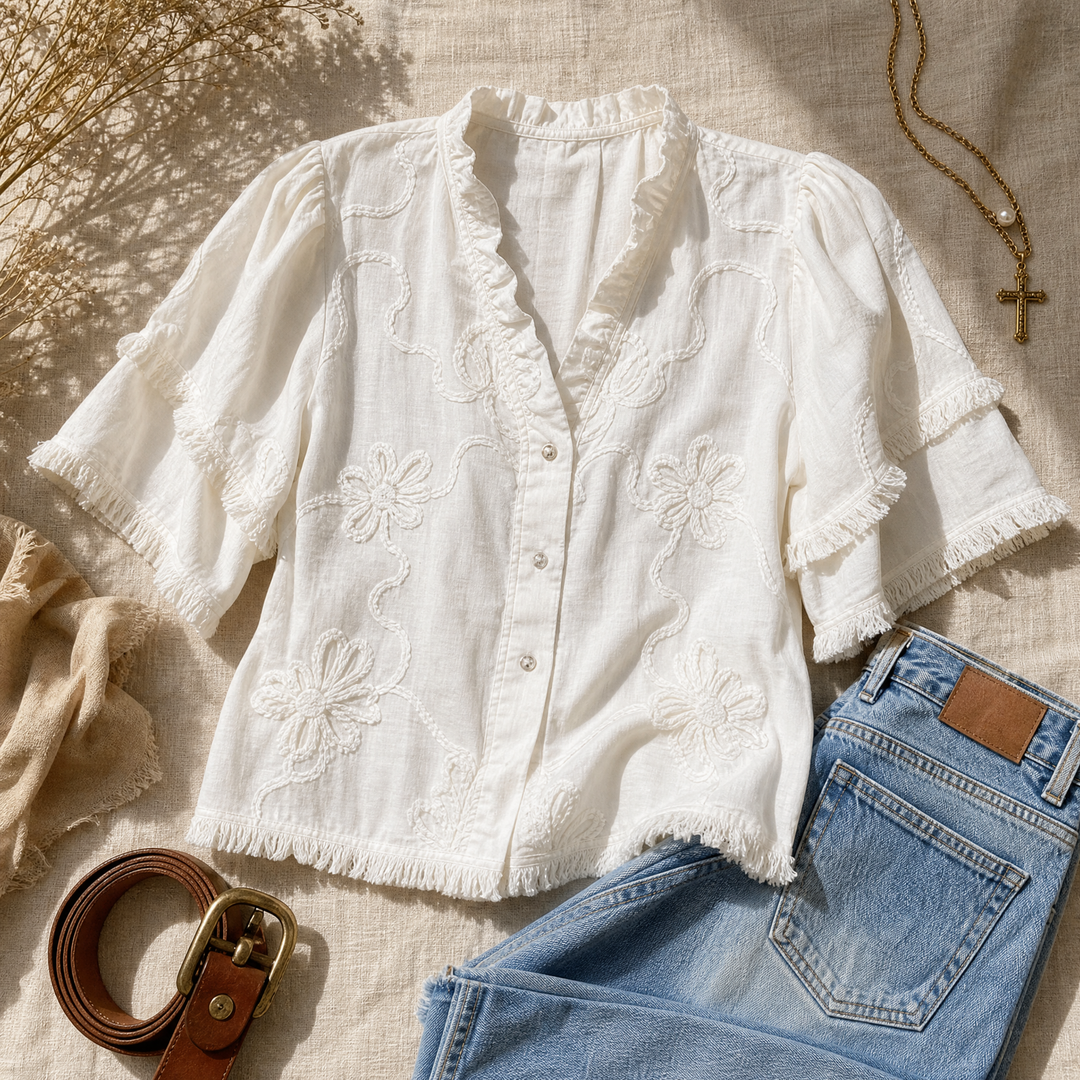 Florenza™ – Embroidered Ruffle Blouse