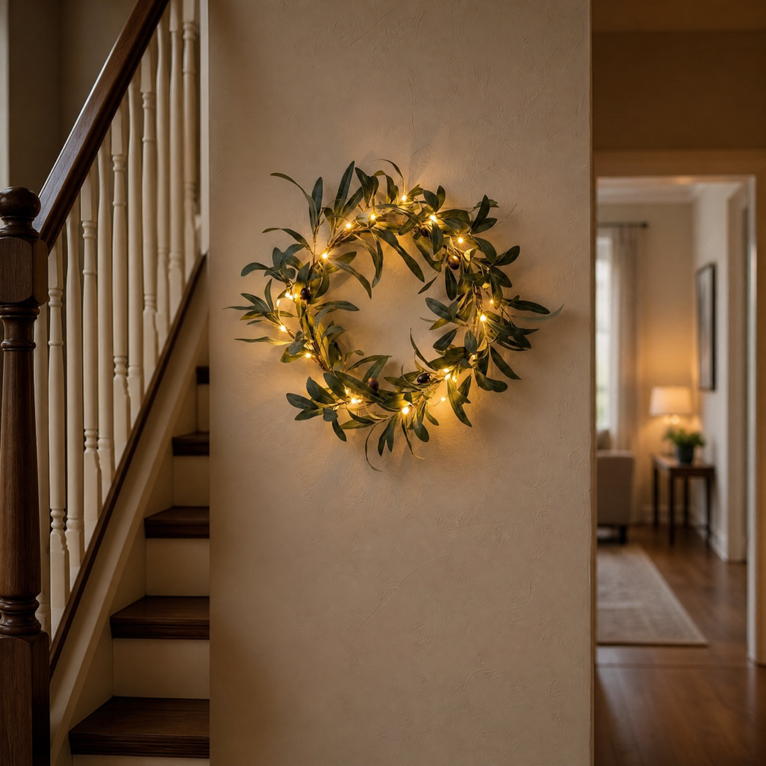 Olivelle™ – Warm-Glow Olive Wreath for Doors and Walls