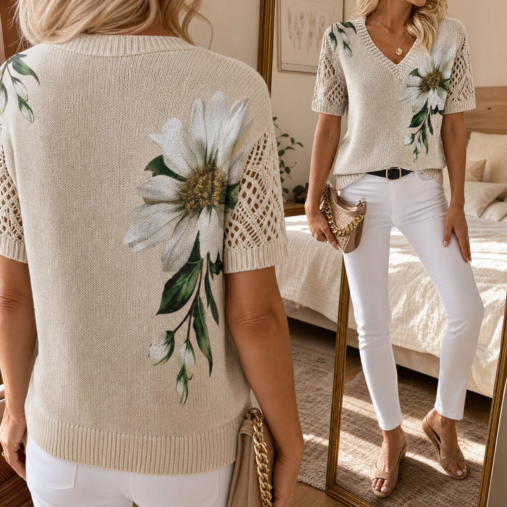 Rosavelle™ - Elegant Crochet Sleeve Floral Top