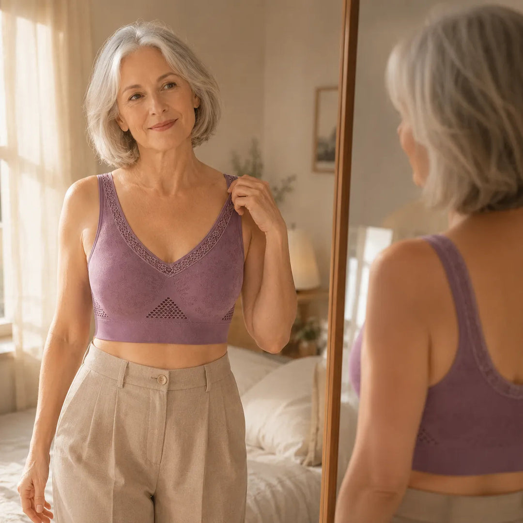 Aluvelle – Wireless Lift Bra with Breathable Mesh & Lace V-Neck