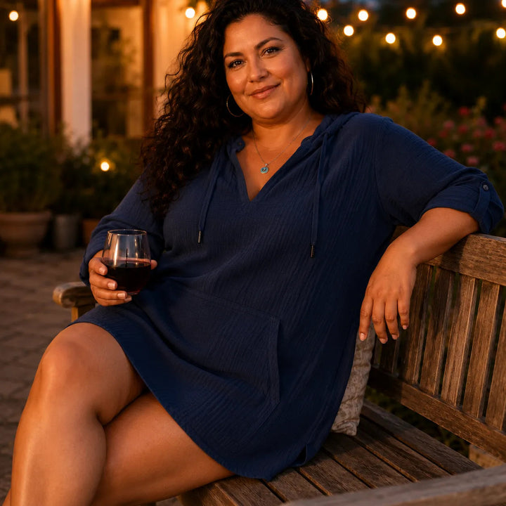 Muslina – Soft V-Neck Hooded Summer Top with Kangaroo Pocket