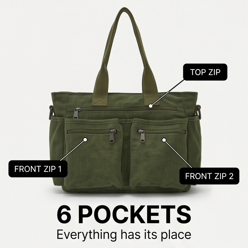 Lunavia™ - Corduroy Utility Tote with 6 Pockets