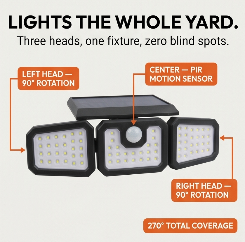 Northwall™ – 3-Head Solar Wall Light with Motion Sensor