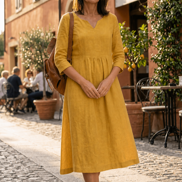 Solenne™ – Relaxed V-Neck Midi Dress